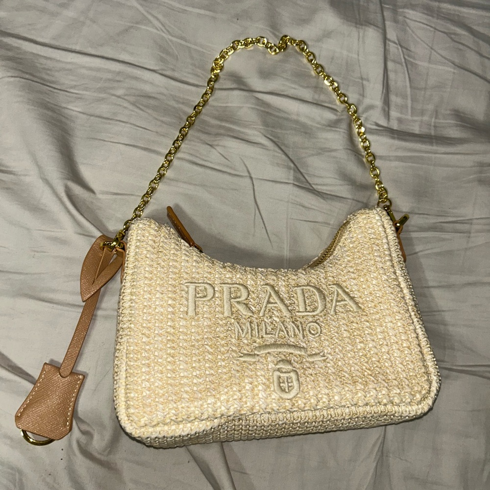Cream Woven Shoulder Bag